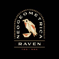 raven crow geometric polygonal bird badge logo vector icon illustration
