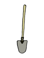 Vector illustration of a shovel for the garden. Hand drawn shovel. Shovel on a white background vector illustration in the Doodle style.