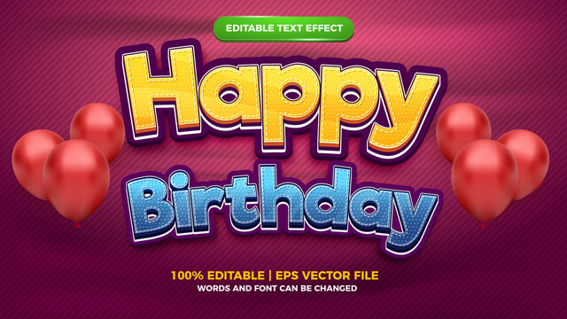 Happy birthday 3d editable text effect cartoon craft style template
