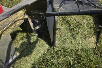 lawn mower full of grass