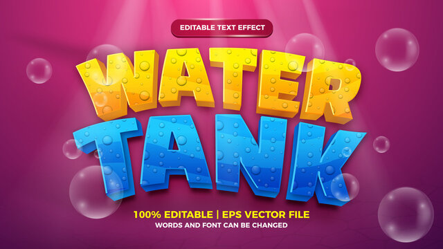 Editable text effect - water tank cartoon style 3d template on deep sea background