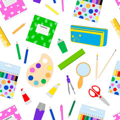 Seamless pattern back to school vector illustration. Education school supplies