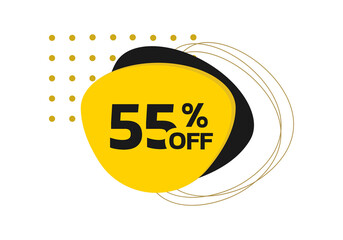 55 percent price off. Modern sale or discount label, icon, sticker with abstract geometric shapes. Promo banner design template. Vector illustration.