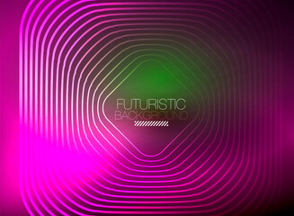 Neon color square shape lines abstract background. Shiny magic energy and motion concept, vector abstract wallpaper background