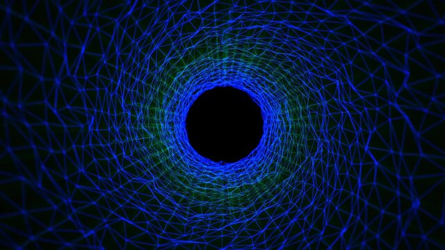 Video of tunnel zoom in travel with wave forms pulsating at frequencies depicting technology or data or big data form. Apt for internet, web , digital, crypto currency and websites.