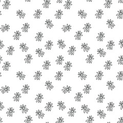 Seamless floral pattern in black line on white isolated background.Cute,modern,fantasy,botanical hand drawn doodle style print.Designs for textiles,wallpaper,fabric,wrapping paper,scrapbook paper.