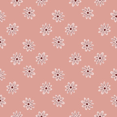 Seamless pattern with doodle flowers daisy print.