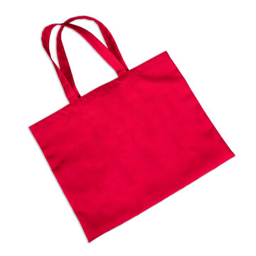  Blank Red tote bag canvas for shopping eco bag. Isolated over white background
