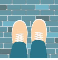 light sneakers on the asphalt, vector illustration
