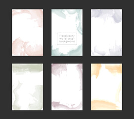 Watercolor frame template collection with copy space, abstract translucent water color brush strokes. Vertical format for  invitation bannr buisiness card and social media