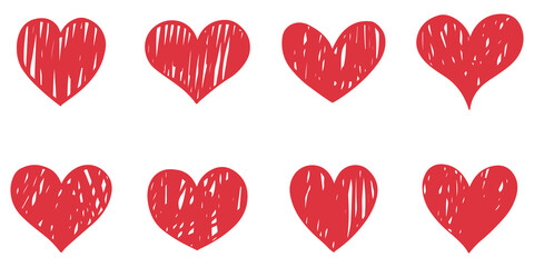 set of doodle hearts isolated on white background. hand drawn of icon love. vector illustration.