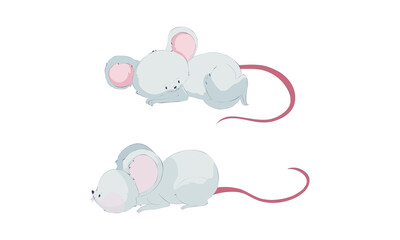 Cute funny mice set. Adorable little mouse activity cartoon vector illustration