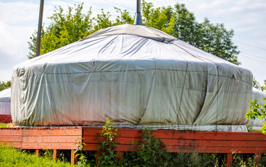 Yurt in the park in summer.