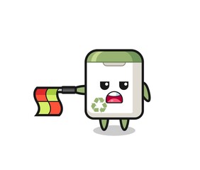 trash can character as line judge hold the flag straight horizontally