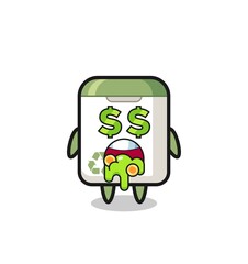 trash can character with an expression of crazy about money