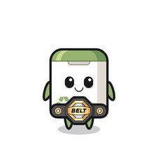 the MMA fighter trash can mascot with a belt