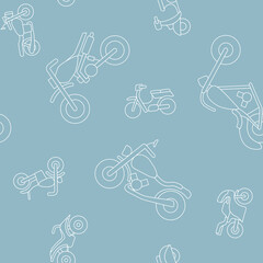 Motorbike - Vector background (seamless pattern) of motorcycle, bike, chopper, scooter and other transportation for graphic design