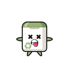 character of the cute trash can with dead pose