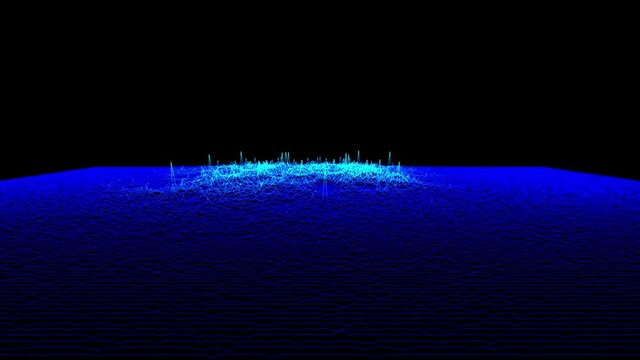 Neon Waves landscape rendering, 3D modulation. Wave of particles. Futuristic colour background. Creative graphic texture for business animation. 