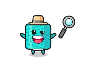 illustration of the yarn spool mascot as a detective who manages to solve a case