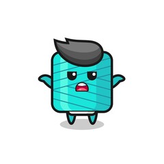 yarn spool mascot character saying I do not know
