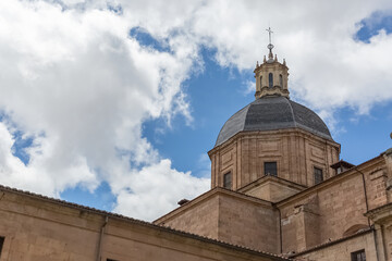 Fototapeta na wymiar View at the amazing classic cupola dome at the Convent at the Agustinas and Purísima Church, a barroque catholic temple in Salamanca downtown city