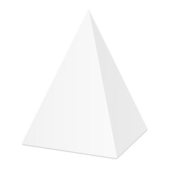 White Cardboard Pyramid Triangle Box Packaging For Food, Gift Or Other Products. Illustration Isolated On White Background. Mock Up Template Ready For Your Design. Product Packing Vector EPS10