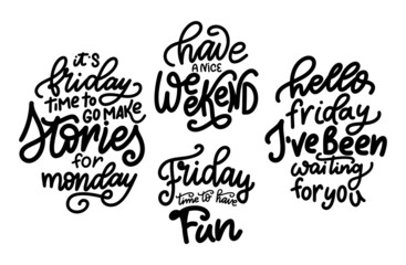 Set of Weekend quotes for poster. Typography lettering card design. Vector illustration for your design