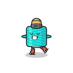 yarn spool cartoon as an ice skating player doing perform