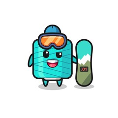 Illustration of yarn spool character with snowboarding style