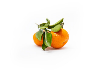 orange with leaf on a white background. 