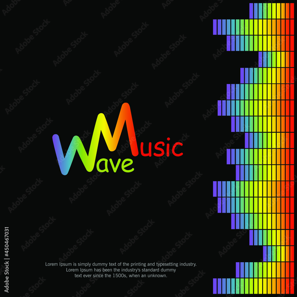 Poster pulse music player on black background. poster with rainbow equalizer element. audio colorful sound 