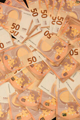 European currency in the face of fifty euros, saving money in foreign currency.