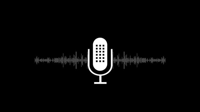 Podcast Badge icon stamp logo 4K Video motion graphic animation. Black line Microphone icon isolated background. On air radio mic microphone. Speaker sign. volume. audio, voice music control.