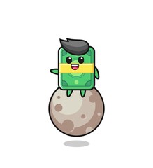 illustration of money cartoon sitting on the moon