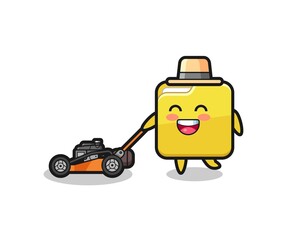 illustration of the folder character using lawn mower