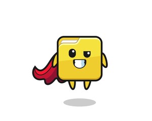 the cute folder character as a flying superhero