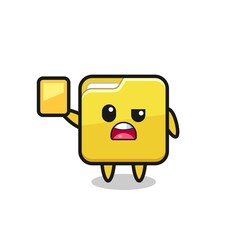 cartoon folder character as a football referee giving a yellow card