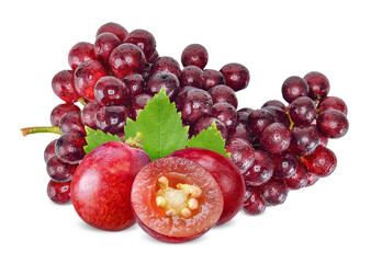 Top view red grape with water drop isolated clipping path