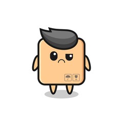 the mascot of the cardboard box with sceptical face