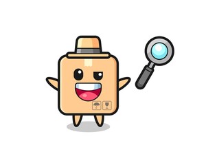 illustration of the cardboard box mascot as a detective who manages to solve a case