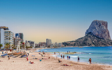 blue water,long sandy beach.Calpe,Costa Blanca,Spain.