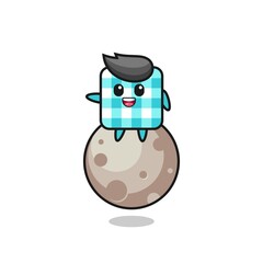 illustration of checkered tablecloth cartoon sitting on the moon