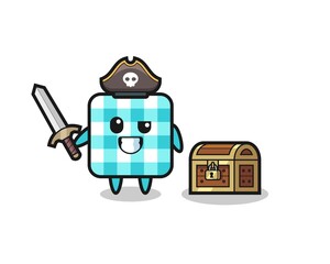 Fototapeta premium the checkered tablecloth pirate character holding sword beside a treasure box