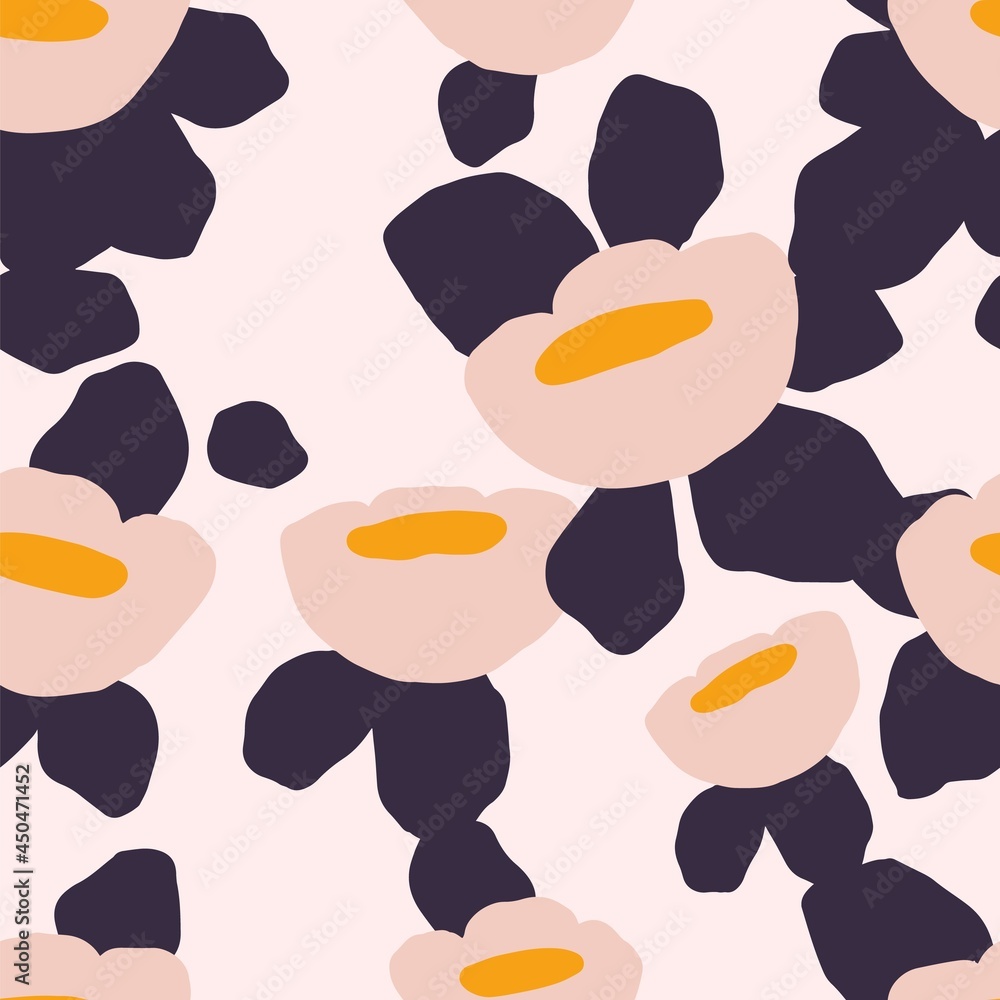 Poster seamless floral pattern with abstract flowers in simple doodle style. modern botanical texture for d