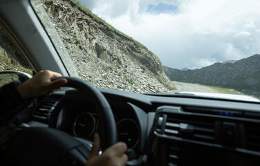Driving off road car in the nature