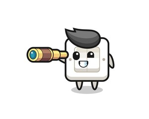 cute light switch character is holding an old telescope
