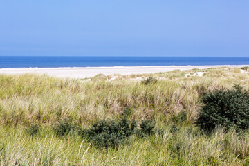 Fototapeta na wymiar Deserted beach, sea and dunes on the North Sea