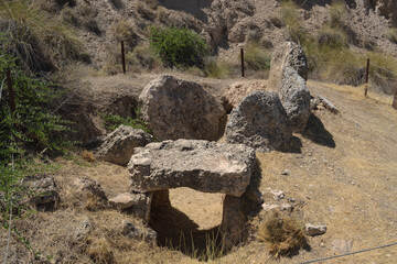 Rests of megalithic dolmen in megalithic park of Gorafe, Granada, Spain