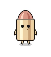 cute bullet character with suspicious expression